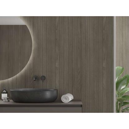 Fibo Wood vådrumspanel med 5 x 240 cm fliselook, 10 x 600 x 2400 mm, dark wood