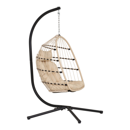 Patras hængestol med foldbart sæde, polyrattan/stål, beige/grå/sort