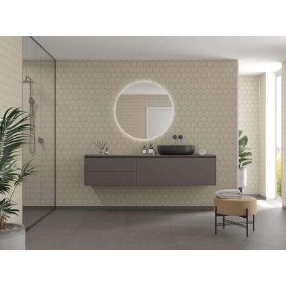Fibo Cement vådrumspanel med hexagon fliselook, 10 x 600 x 2400 mm, rough cement gem stone