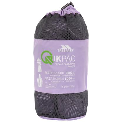 Trespass QIKPAC packaway regnjakke med pose, dame, lilla
