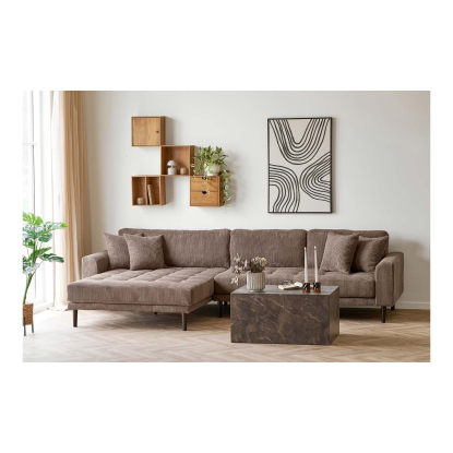 Lido venstrevendt loungesofa med fire puder, fløjl, brun