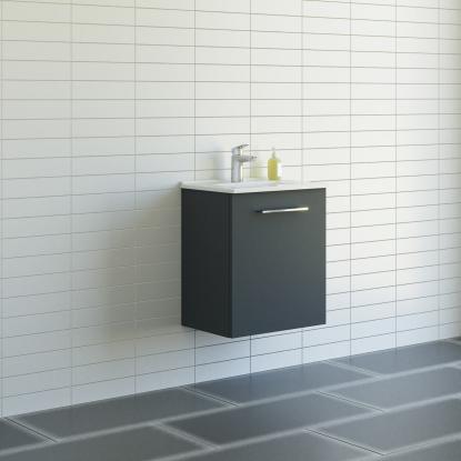 Scanbad Multo vaskeskab med Amber Mini vask, 1 låge, 51 cm, mat grå