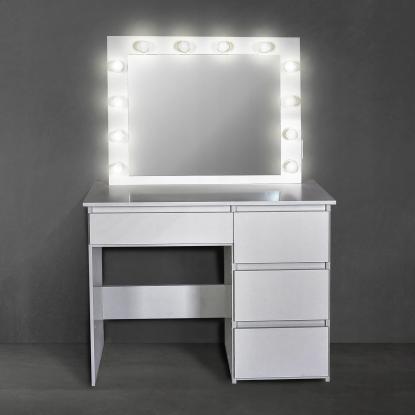 Makeupbord med skuffer, spejl med LED-lys, usb og stikkontakt, 140 x 94 x 43 cm