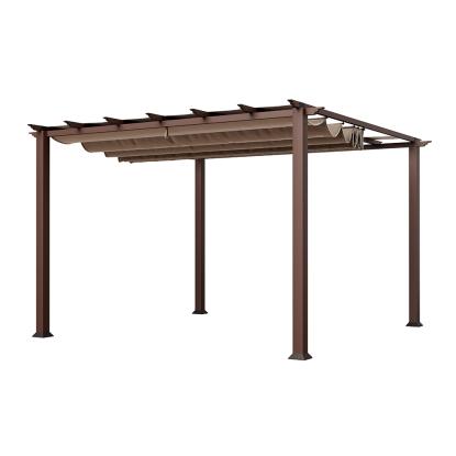 Paragon Outdoor Florida 1111 pergola, aluminium, mørkt trælook, brunt tekstil, 235 x 350 x 350 cm