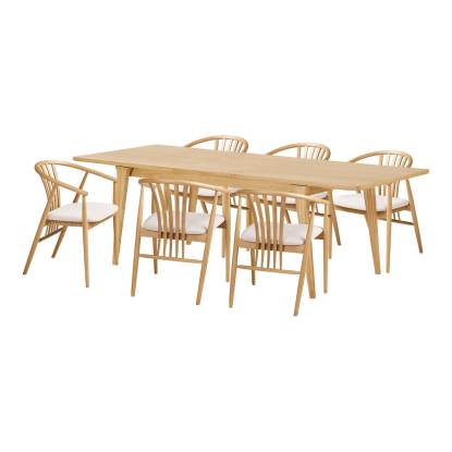 Darwin og Agustin spisebordssæt med 6 stole, eg, 90 x 180-230 cm