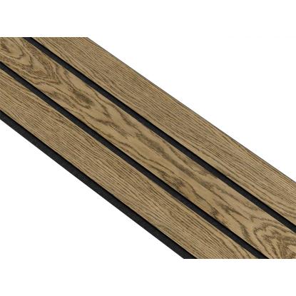 I-Wood Medio+ 3-lamel akustikpanel, mørkebrun olieret, sort filt og sort kerne, egefiner, 17 x 300 mm