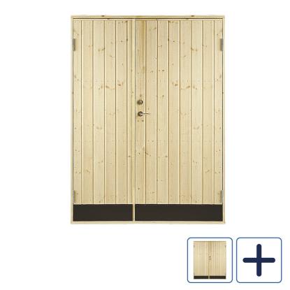 PLUS dobbelt udhusdør, panel, inkl. karm, højre ud, natur/nåletræ, 197,8 cm cm
