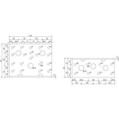 SIMA vinkelbeslag V14 med rib, pregalvaniseret, 91 x 52 x 3,0 x 116 mm