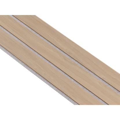 I-Wood Medio+ 3-lamel akustikpanel, ubehandlet natur, grå filt og lys kerne, egefiner, 16 x 300 mm
