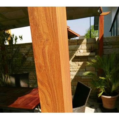 Paragon Outdoor Florenz 1116 pergola, aluminium, lyst trælook, brunt tekstil, 236 x 505 x 350 cm