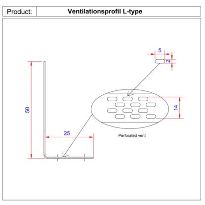 Facadeprofil, ventilationsprofil, type L, aluminium - 3 meter
