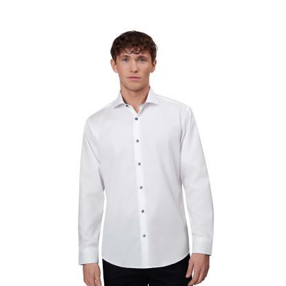 Seven Seas S370 Fine Twill Contrast skjorte, modern, hvid