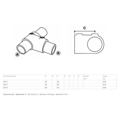 Clarrods Clamps CL201 kort justerbart T-stykke, 4-10°