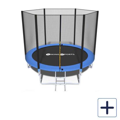 Viking Sports trampolin med stige, net og 30 cm kantpude, blå