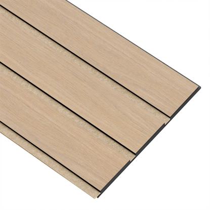 I-Wood Medio+ 3-lamel akustikpanel, ubehandlet natur, beige filt og sort kerne, egefiner, 17 x 300 mm
