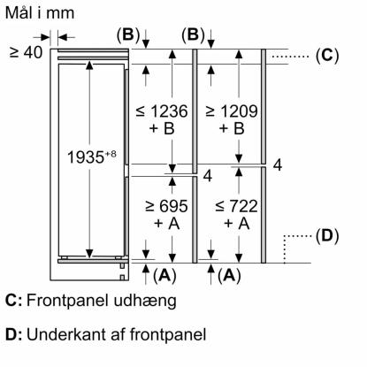 Bosch KIN96VFD0 integrerbart kølefryseskab, 215 + 75 liter