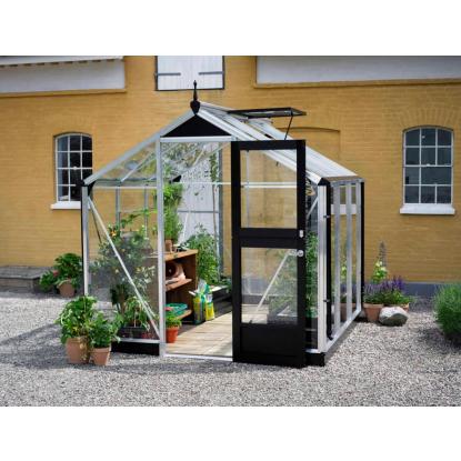 Juliana Compact drivhus 5 m², alu/sort, 3 mm hærdet glas