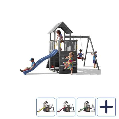 Fungoo Carol3 legetårn med klatrevæg, gynge og rutsjebane, grå