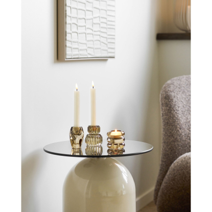 Ravello hjørnebord, beige/røget glas, Ø40 cm