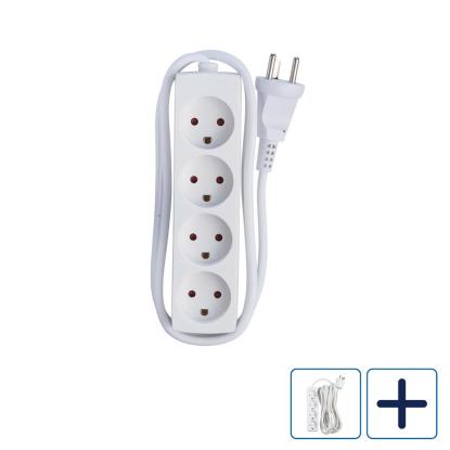 E-Line stikdåse med jord, 4-vejs, hvid