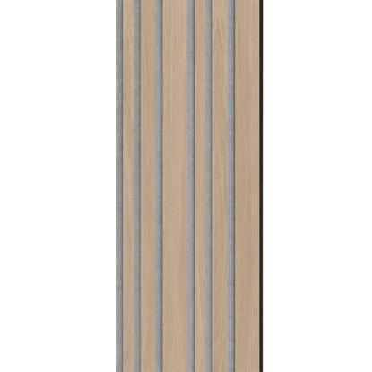 I-Wood Medio+ Mixed akustikpanel, ubehandlet natur, grå filt og sort kerne, egefiner, 17 x 300 mm