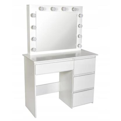 Makeupbord med skuffer, spejl med LED-lys, usb og stikkontakt, 140 x 94 x 43 cm