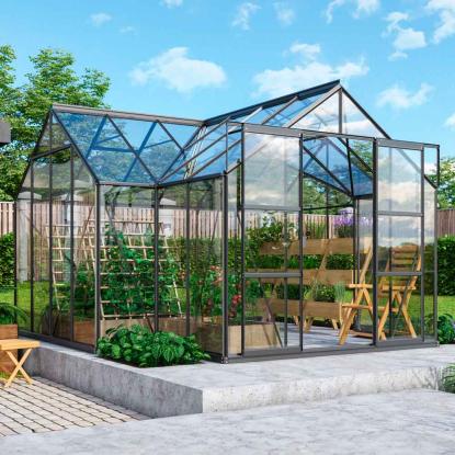 Vitavia Sirius 13000 drivhus, sort, 13 m², 3 mm hærdet glas, inkl. sokkel og cresting