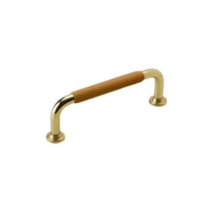 Beslag Design 1353 greb, 96 mm, poleret messing/natur læder, glat