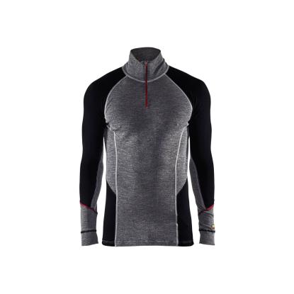 Blåkläder 4699 undertrøje merinould half zip xwarm, mellemgrå/sort