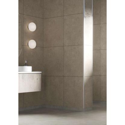 Fibo Cement vådrumspanel med 60 x 60 cm fliselook, 10 x 600 x 2400 mm, rough cement gem stone