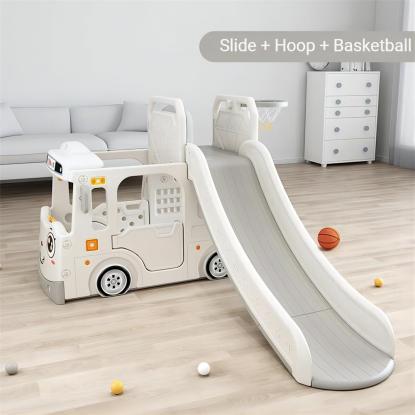 Kids Zone aktivitetslastbil med rutsjebane, basketball og net, beige