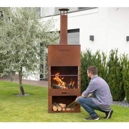 Westmann havepejs med grillrist, rust, 229 x 70 x 41 cm