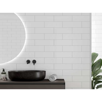 Fibo Colour vådrumspanel med brick wall fliselook, 10 x 600 x 2400 mm, denver white high gloss