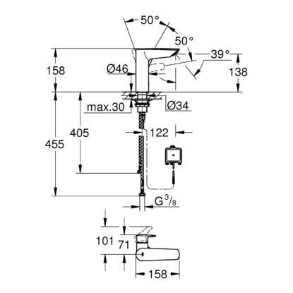 GROHE Eurosmart 2-i-1 berøringsfrit håndvaskarmatur, 6V batteri, krom