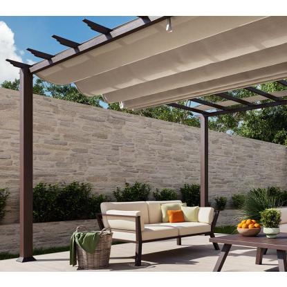 Paragon Outdoor Florenz 1116 pergola, aluminium, mørkt trælook, lys brunt tekstil, 236 x 505 x 350 cm
