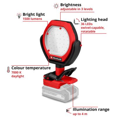 Einhell GC-OL 18/1500 Li-Solo akku udendørslampe, 1500 lumen, uden batteri og lader