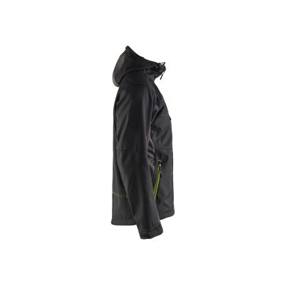 Blåkläder 4753 softshell jakke med hætte, sort/hi-vis gul