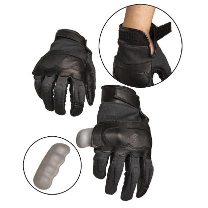 Mil-Tec Tactical handsker med kno-beskyttelse, læder/aramid, sort