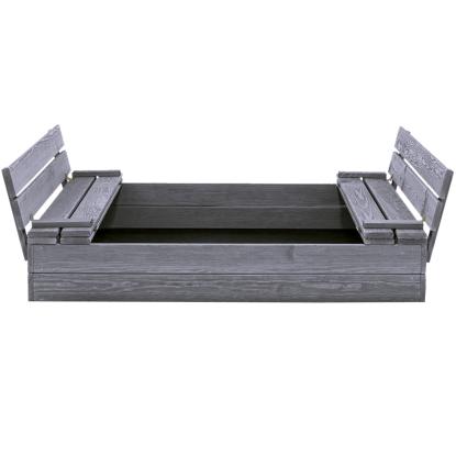 NORDIC PLAY sandkasse med vippelåg og bænk, grå/træ, 22 x 120 x 120 cm