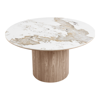 Athens spisebord med keramisk bordplade, hvid/brun, Ø140 cm
