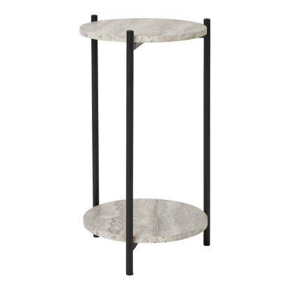Leuven sidebord, travertin look med sorte ben Ø27 x 46 cm
