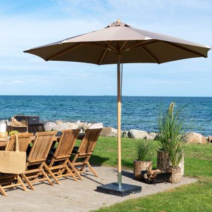 Parasol med tilt, træstok, sand, ø300 cm