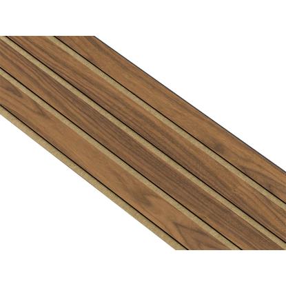 I-Wood Medio+ 4-lamel akustikpanel, klar olieret, brun filt og sort kerne, valnøddefiner, 17 x 300 mm