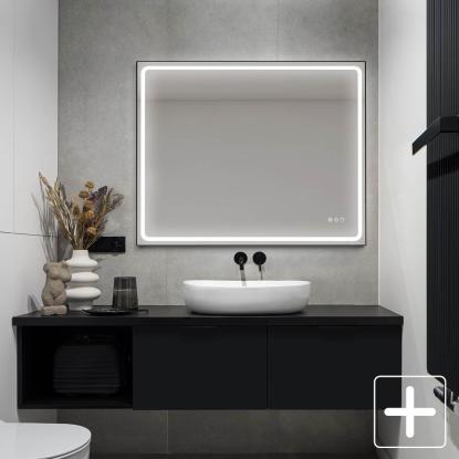 Houco Mia LED spejl med sort ramme, farve + lysstyrkeregulering og antidug, model 3 Houco Mia LED spejl med sort ramme, farve + lysstyrkeregulering og