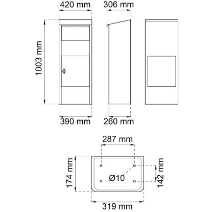 Habo 9443B pakkepostkasse, 1003 x 390 x 260 mm, sort
