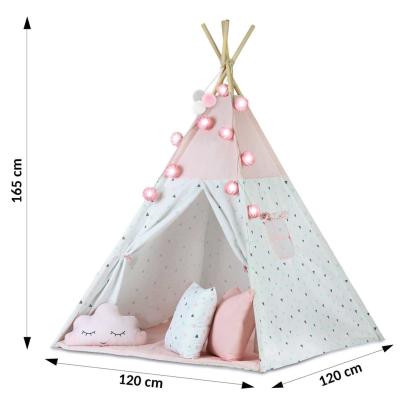 Tipi Wigwam telt med lys og guirlander, pink