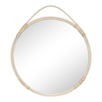 Rundt spejl i natur rattan Ø50 cm