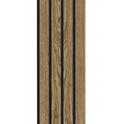 I-Wood Basic 4-lamel akustikpanel, mørkebrun olieret, sort filt og lys kerne, egefiner, 16 x 300 mm 