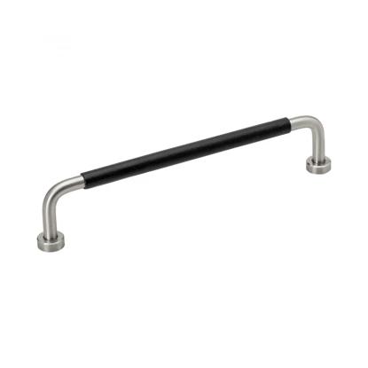 Beslag Design Lounge greb, 160 mm, rustfrit stål look/sort læder