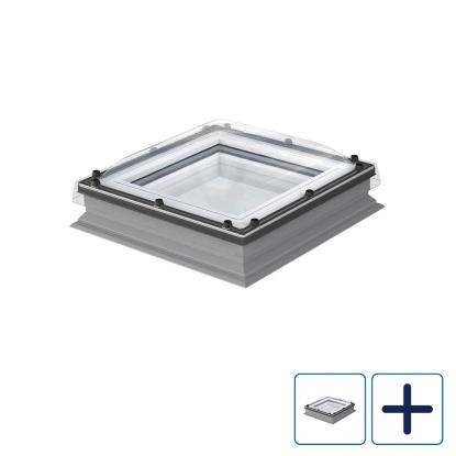 FAKRO DXC-C P2 fladtagsvindue med kuppel og fast karm, 2-lags glas